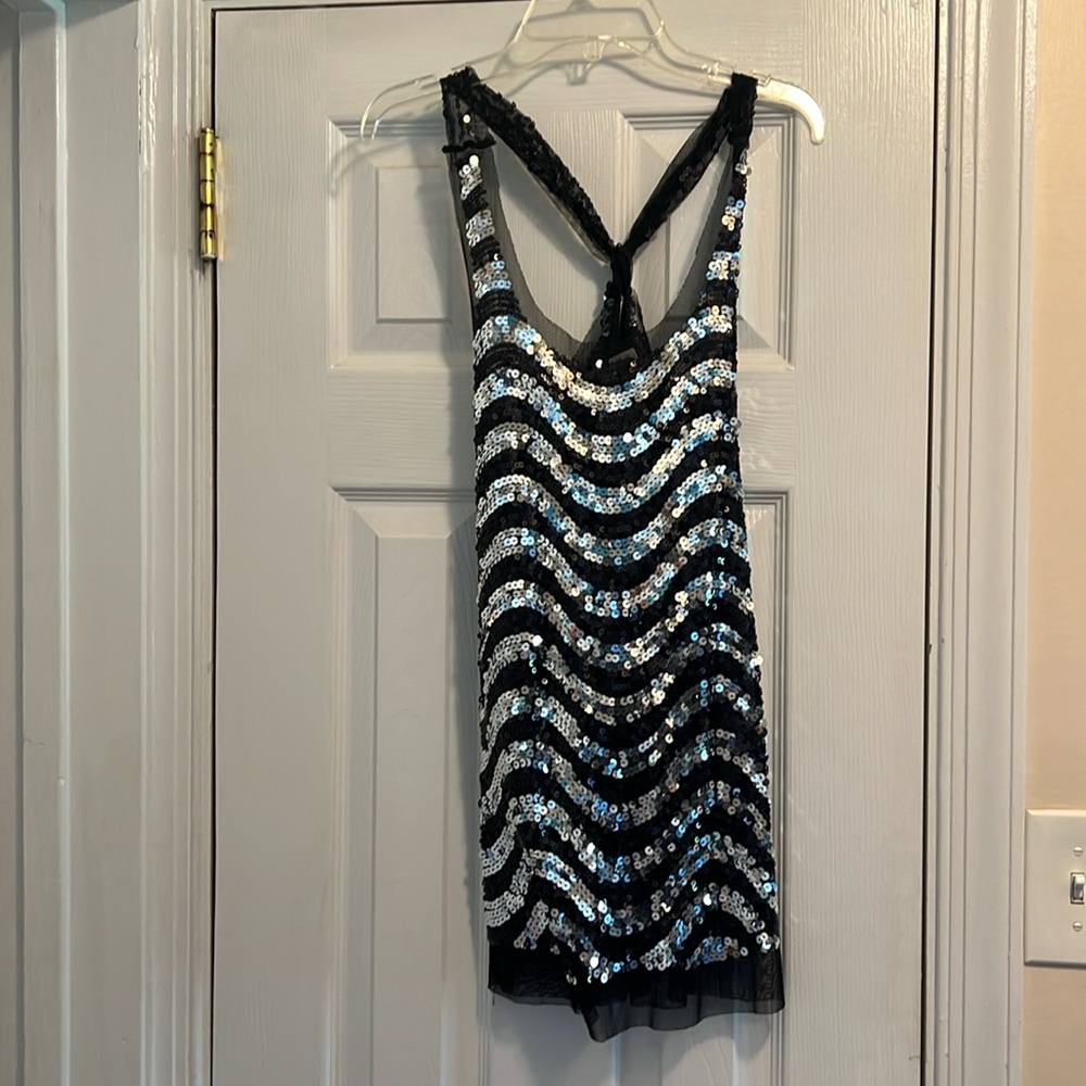 Black and silver sequin tank top